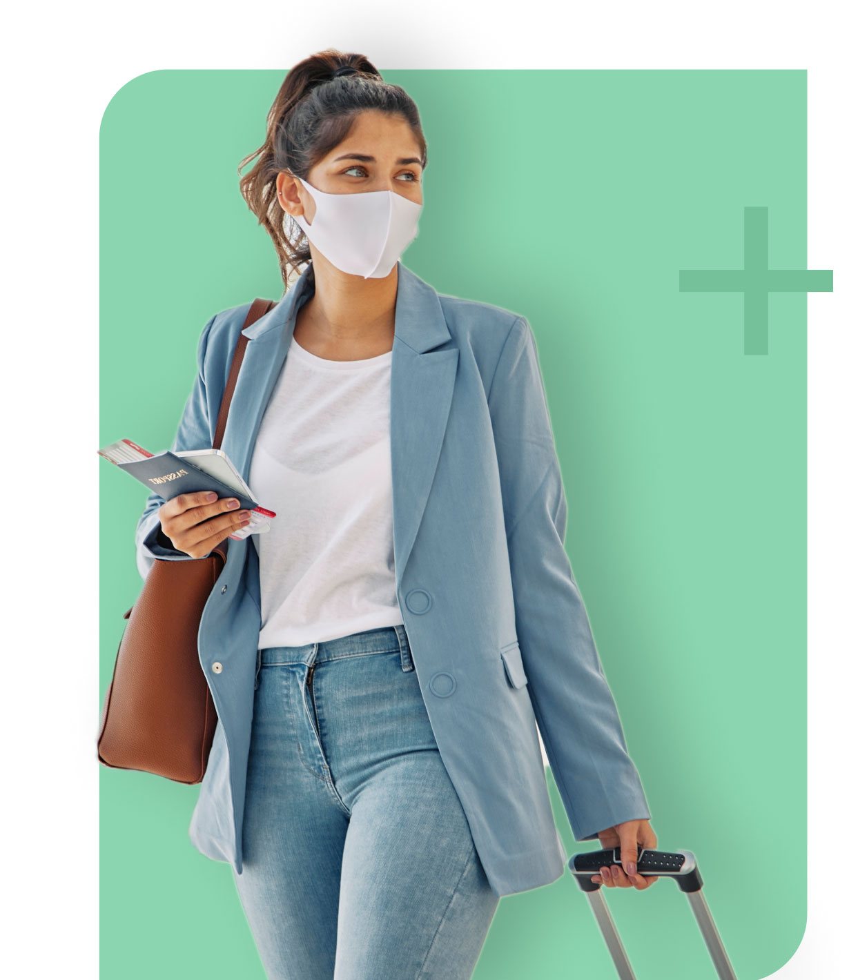 Woman holding travel documents about to travel